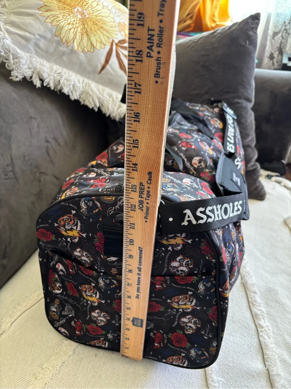 ALF ******** Live Forever Emotional Baggage Skull Bottle Strap Duffle Bag Roses